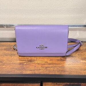 Coach Lavender Leather Crossbody Wallet with Silver Logo